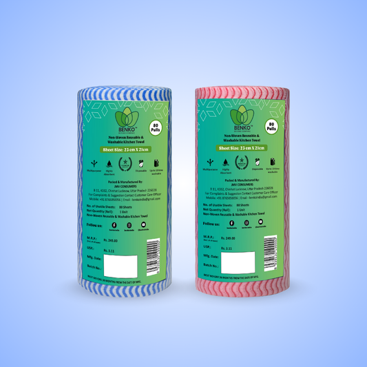 BENKO! Washable & Reusable Kitchen Towel Roll Pack of 2 (160 Sheet) | 21*23CM