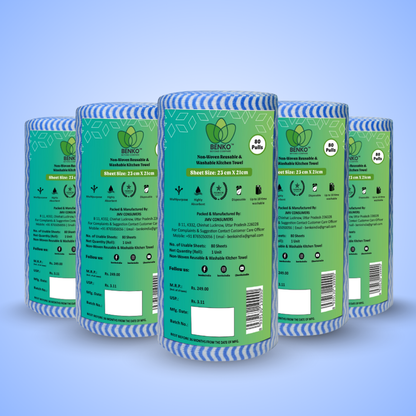 BENKO! Washable & Reusable Kitchen Towel Roll Pack of 5 (400 Sheet) | 21*23CM