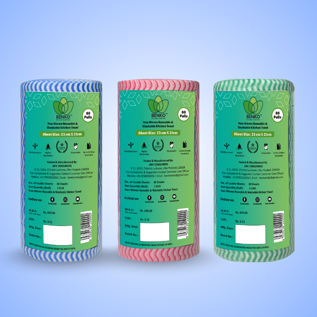 BENKO! Washable & Reusable Kitchen Towel Roll Pack of 3 (240 Sheet) | 21*23CM