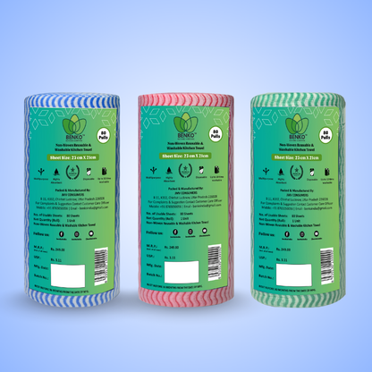 BENKO! Washable & Reusable Kitchen Towel Roll Pack of 3 (240 Sheet) | 21*23CM