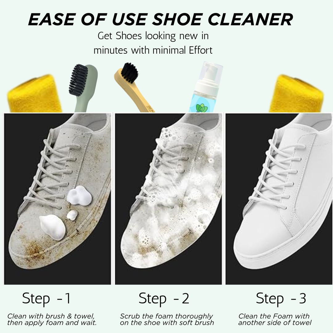 BENKO Complete Waterless Sport & Sneaker Shoe Cleaning Kit, 150ML, Soft Brush, Towels, Hard Brush