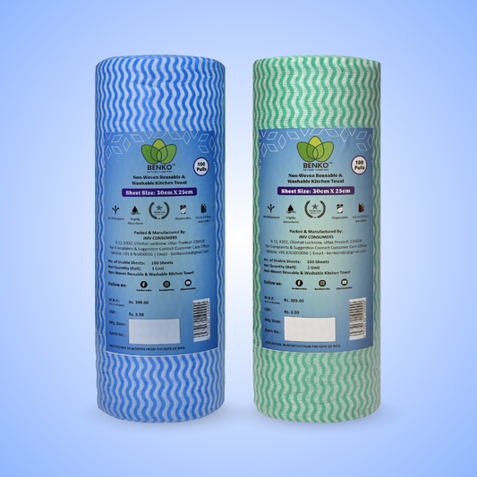 BENKO! Premium Jambo Washable & Reusable Kitchen Towel Roll Pack of 2 (200 Sheet) | 24*30CM