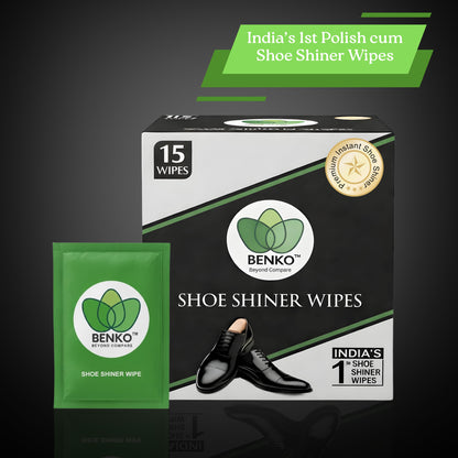 BENKO India’s 1st Shoe Shiner Wipes Pack of 15's | Shiner/Polish for all types Leather Footwear