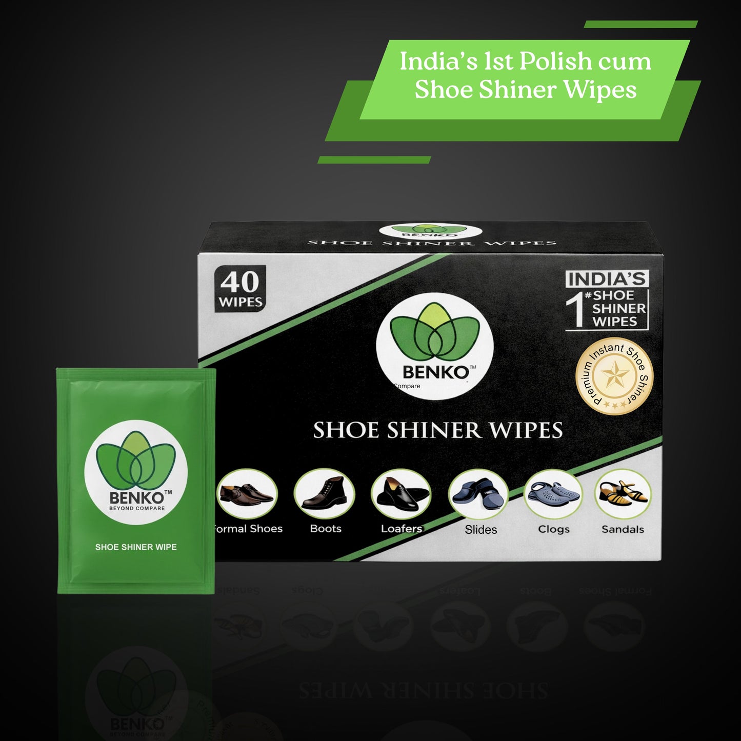 BENKO India’s 1st Shoe Shiner Wipes Pack on 40s | Shiner/Polish for all types Leather Footwear