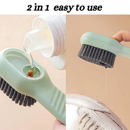 BENKO Multi Function Brush with Automatic Cleaning Liquid Dispenser | Best Brush for Shoes, Sneakers, Clothes, Bathroom & Kitchen Cleaning- Pack 2