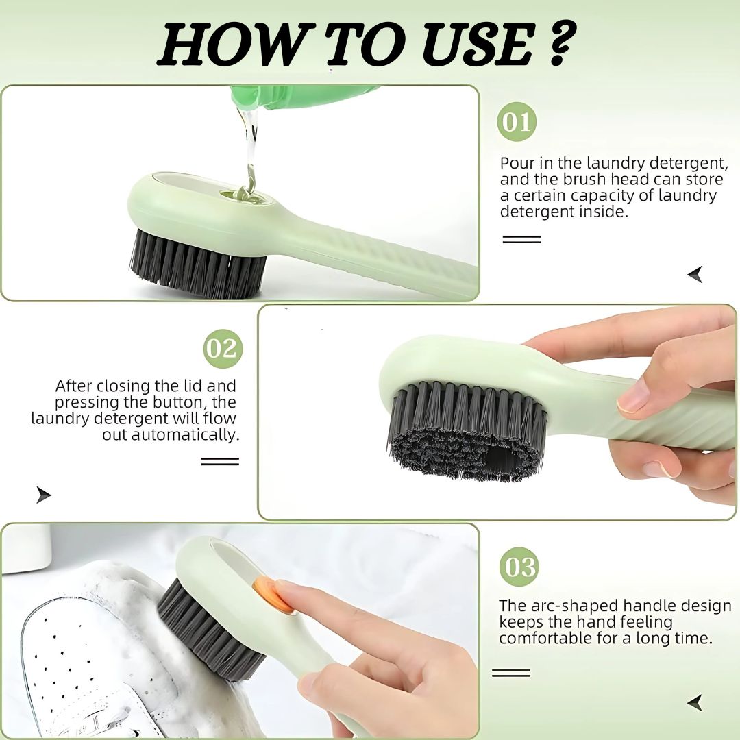 BENKO Multi Function Brush with Automatic Cleaning Liquid Dispenser | Best Brush for Shoes, Sneakers, Clothes, Bathroom & Kitchen Cleaning- Pack 2